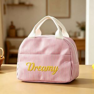 Custom Name Embroidered Corduroy <b>Thermal</b> Insulated Large Capacity Durable Lunch Tote Portable Reusable Cooler Bag for <b>Boys</b> - Product Image 2