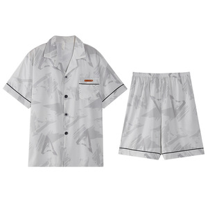 Zomerloungewear-set voor heren, lichtgewicht ijszijde pyjama met korte mouwen, eenvoudig, casual, comfortabel, 2-delig huiskleding voor jongens - Product Image 5