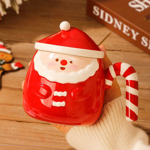 Cute 3D Embossed Christmas Santa Ceramic Mug 460ML With Lid Spoon <b>Novelty</b> <b>Xmas</b> Drinking Cup Holiday <b>Gift</b> Wholesale - Product Image 1