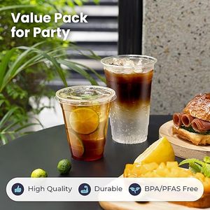 Gobelets en plastique transparent de 9 oz avec couvercles plats, gobelets jetables pour café glacé, gobelets sans BPA pour fête, stand de limonade, boissons froides - Product Image 5