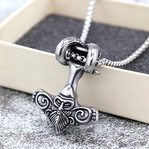 Yunnique – pendentif nordique en acier inoxydable, tête de chèvre Viking, marteau de Thor, bijoux de charme pour hommes, cadeau, accessoire de collier à la mode - Product Image 3