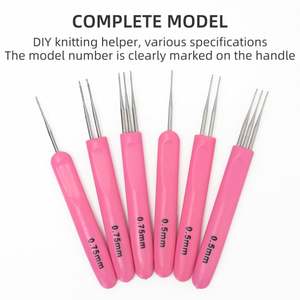 Poignée en plastique rose simple, double, à trois têtes Outil de tissage bricolage Tête en métal, crochet sale - Product Image 5