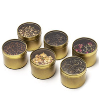 Caja de hojalata circular dorada personalizada al por mayor con ventana transparente, recipiente de lujo apto para alimentos para té de hojas sueltas, frutas secas y set de regalo gourmet
