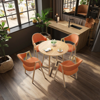 Ensemble de table et chaises de négociation rondes en bois massif moderne, usage commercial, 4 chaises, ensemble de salle à manger pour restaurant, salon