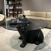 Table basse ronde en verre YuanChang, style nordique moderne, motif animal noir, pour salon, style antique