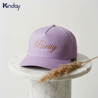 Casquette de baseball 5 panneaux personnalisée, unie, violette claire, avec design scripté, durable, légère, pour l'extérieur, les voyages et l'été, vente en gros