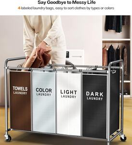 Chariot à <span class=keywords><strong>linge</strong></span> avec 4 bacs organisateur roulant pour petits espaces sacs amovibles roues robustes - Product Image 2