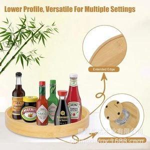 Cross-border wooden kitchen round <b>spice</b> <b>rack</b>, <b>rotatable</b> household tabletop solid wood seasoning organizer - Product Image 3