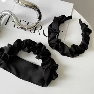 Best Selling Large Intestine Ruffled Satin Hair Band Retro Wide Edge Slider Headband Pleated High Cranial Crest Hair Clips