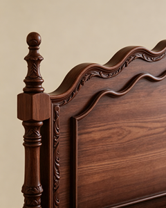 Premium Dark Walnut Solid Wood Bed Frame French Vintage Wavy Headboard Turned <b>Post</b> Stable Bedroom Furniture for Home & Guest Roo - Product Image 2