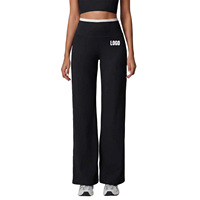 Pantalon de yoga droit personnalisé pour femme, séchage rapide, color-block, coupe large, contrôle du ventre, respirant, pour la course et la gym