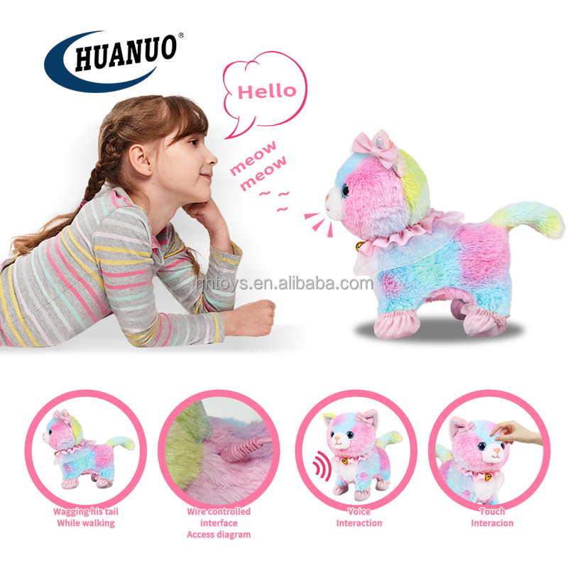 JAWSEU Jouet Électronique En Peluche Pour Chat, Chat En Peluche Int Realiste Marchant Aboyant Et Remuant La Queue Pel Amz