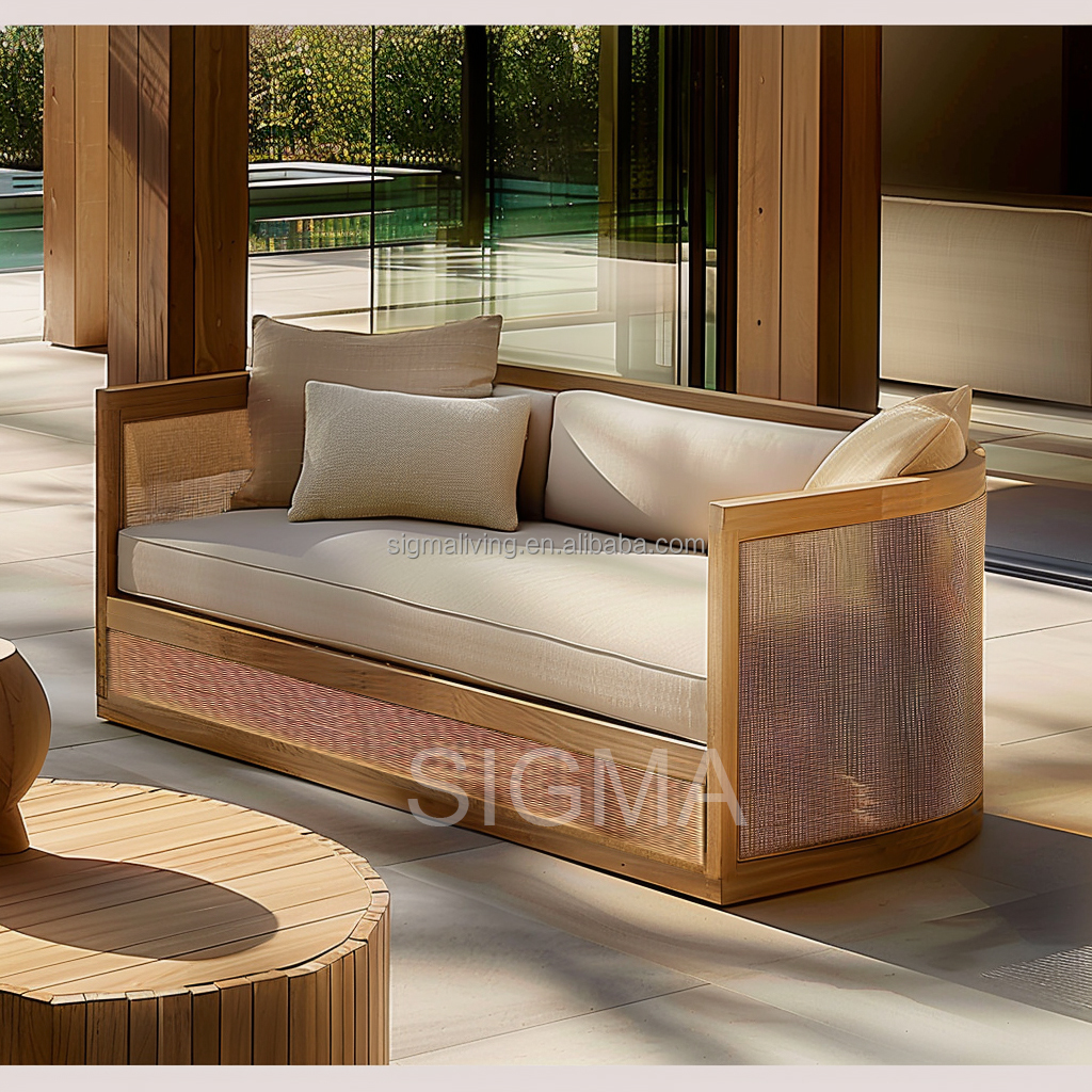 2025 Jinhua Sigma Funiture Luxury Garden Sofa Set Outdoor Patio Furniture Teak Solid Wood Teslin Hotels Villas Parks