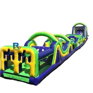 Hot sale games for kids green jumping inflatable obstacle course for sale