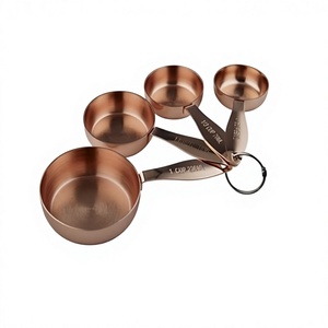 Juego de 4 tazas medidoras de cobre chapado de diferentes tamaños, forma redonda, utensilios de cocina, tazas medidoras de la India - Product Image 1