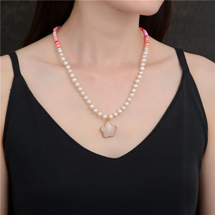 top sellers 2024 wholesale natural white pearl necklace rose quartz pendant necklace