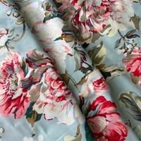 Tissu de drap de lit imprimé floral pivoine vintage vert clair, matière douce pour literie, 100% microfibre polyester en rouleau