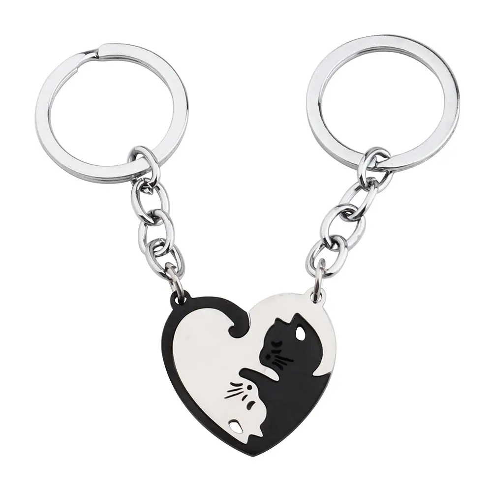 European and American style heart-shaped metal key chain stitching cat key ring key chain pendant jewelry