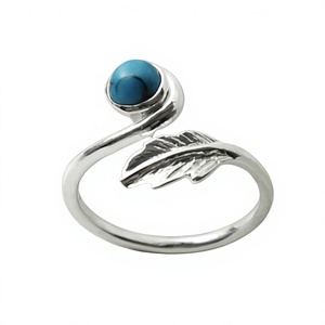 Bague en argent 925 avec pierre naturelle turquoise sertie clos, style bohème, unisexe, pour usage quotidien - Product Image 1