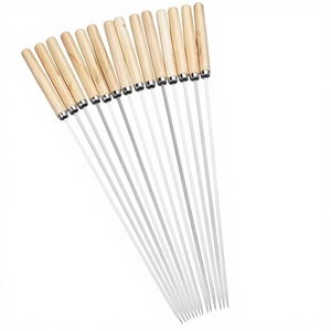 Lot de 23 <span class=keywords><strong>brochettes</strong></span> de barbecue personnalisées en gros avec manches en bois et tiges en acier inoxydable, 50 anneaux ronds inclus - Product Image 1