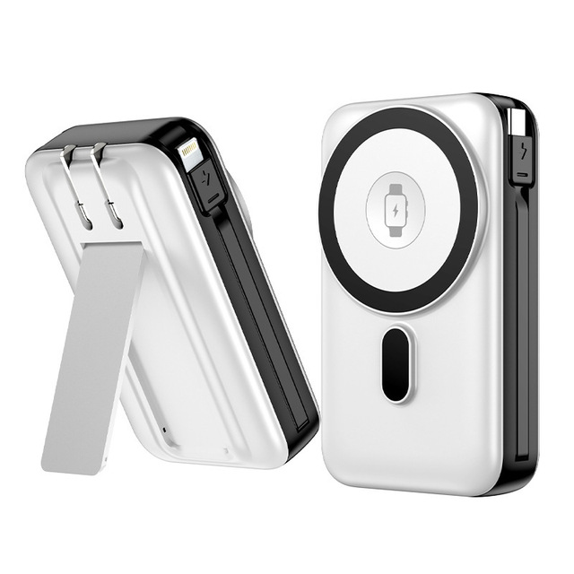 Cross-border PD22.5W 10000mAh PVC 3-in-1 Magnetic Power Bank with Built-in Cable and Plug