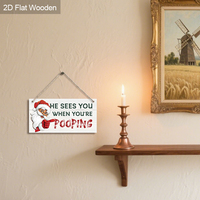 Panneau de Noël amusant « Il vous regarde faire pipi » - Décoration murale en bois pour salle de bain, cadeau de Noël humoristique