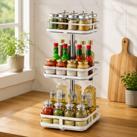 Étagère à épices rotative carrée à trois niveaux, plateau tournant multi-niveaux Lazy Susan, étagère de rangement de cuisine en acier au carbone pour comptoir