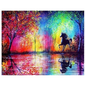 Hiç an elmas boyama renkli ağaç koşu siyah at 5D DIY tam kare matkap yapıt ASF1769 - Product Image 1