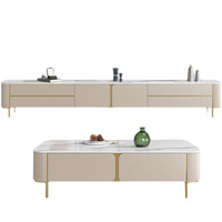 Ensemble complet de meubles de salon : Table basse et meuble TV modernes, simples et peints, en panneaux de bois, style luxe léger