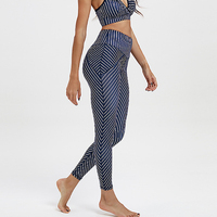 Bleu et Blanc Rayures Imprimé Sublimation Aucune Transparente Leggings D'entraînement Taille Haute Pantalon De Haute Qualité Pantalons De Yoga Élastiques