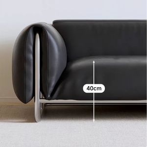 Sofa im Retro-Stil, Schwarzer Edelstahl Bauhaus-Sofa, Antiker Stil, Luxuriöses Dreisitzer-Ledersofa für Wohnzimmer - Product Image 4