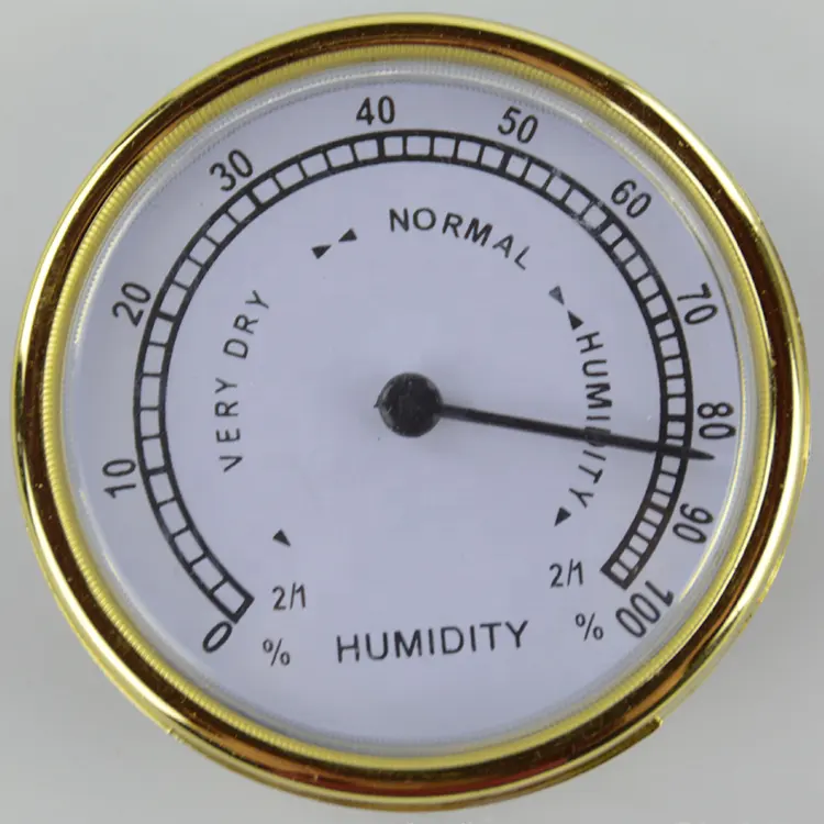 65 mm Gold Plating Plastic Bezel Hygrometer With Pointer Aneroid Type for Measuring Humidity for household use