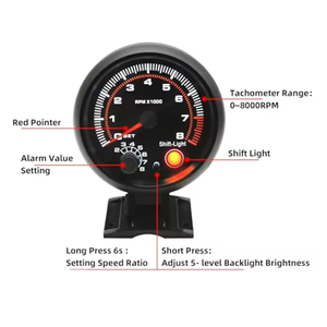 Tacómetro universal retroiluminado con LED blanco de 3,75 pulgadas y 12V, 4, 6, 8 cilindros con luz roja para coche de <span class=keywords><strong>gasolina</strong></span> de cambio, 0-8000 RPM - Product Image 2