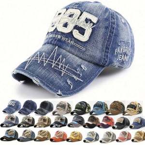 Casquettes de sport unisexes en jean à 6 panneaux, imprimées en sérigraphie, écologiques, modèles variés, avec boucle métallique – Vente en gros - Product Image 1