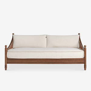 Canapé double en bois massif de style Windsor rétro américain avec accoudoirs en noyer et revêtement en coton-lin, <span class=keywords><strong>chaise</strong></span> <span class=keywords><strong>longue</strong></span> de détente - Product Image 3