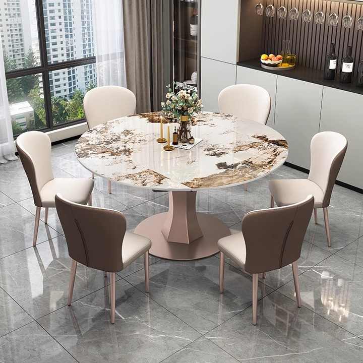 luxury modern extendable folding round marble dining table chair set 4