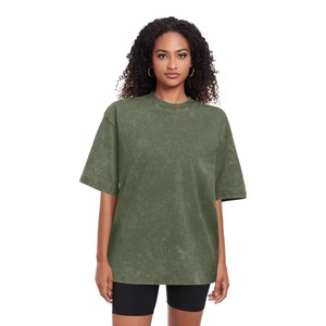 เสื้อยืดคอกลมโอเวอร์ไซส์สำหรับผู้หญิง สีเขียวล้วน ผ้าฝ้าย 100% ทรงหลวม แขนสั้น ความยาวปกติ ระบายอากาศได้ดี แบบถัก - Product Image 3