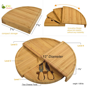 Tabla de Quesos Plegable Ecológica de Bambú con 2 Cuchillos, Se Guarda Compacta, Abre hasta 13 Pulgadas de Diámetro - Product Image 6