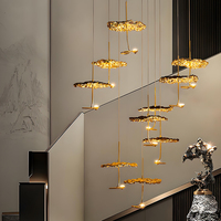 Lámpara de araña LED de hoja de loto de cobre y latón moderno, lámpara colgante de techo, accesorios para escalera, Hotel, Villa, vestíbulo, banquete