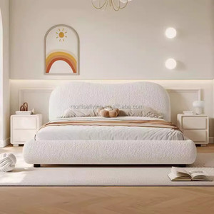 Letto Matrimoniale Lussuoso in Stile Crema Francese con Struttura in Legno di Pino, Rivestimento in Tessuto e Cuscino a Nuvola in Pelliccia di Agnello Bianco per Camera da Letto di Ragazze - Product Image 3