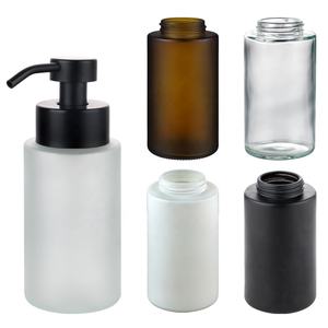 Distributeur <span class=keywords><strong>de</strong></span> Savon Moussant Style Industriel Bouteille Ambrée Givrée <span class=keywords><strong>en</strong></span> <span class=keywords><strong>Verre</strong></span> avec Large Ouverture, Tête <span class=keywords><strong>de</strong></span> Pompe Métallique Noir Mat Givré - Product Image 6