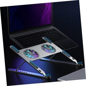 Aluminium Laptop <b>Stand</b> 360 Degree Rotating Laptop Cooling <b>Stand</b> Foldable Laptop Riser <b>Stand</b> With Double <b>Fans</b> - Product Image 3
