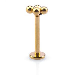 <span class=keywords><strong>Piercing</strong></span> Labial con Diseño de Cuatro Bolas Pequeñas en <span class=keywords><strong>Titanio</strong></span> Chapado en Oro PVD - Product Image 1