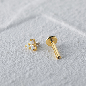 Pendientes de Ópalo CANNER de Plata 925, Rosados y Dorados, Hechos a Mano, Hipoalergénicos, con Diseño de Luna y Circonita Pequeña Opcional para Niñas - Product Image 5