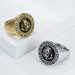 Hip Hop Lion Head <b>Titanium</b> Steel <b>Ring</b> Men's Gold Color Animal Zodiac Design Everyday Wear Jewelry - Product Image 4