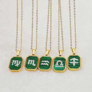MECYLIFE-Collier Zodiaque Malachite avec Pendentif Zodiaque en Zircon, Bijoux en Or 18K, Collier <span class=keywords><strong>Horoscope</strong></span> en Acier Inoxydable pour Femmes - Product Image 1