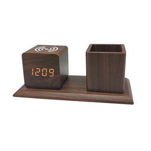 Cargador inalámbrico de madera con organizador de escritorio Despertador digital Portátil y micrófono Compatible con salida de 20W - Product Image 5