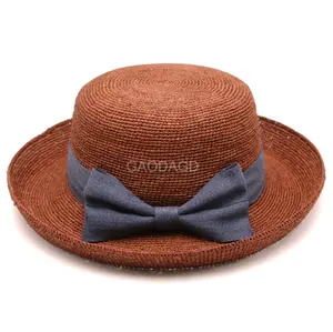C כובע שמש קש נשים כובע קש גלילה רפיה לחופשה