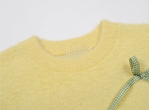 <strong>Yellow</strong> Acrylic Polyester Nylon Crocheted Casual <strong>Women's</strong> Long-sleeved Spring Fashion <strong>Jumper</strong> with Bows Quick Dry Warm - Product Image 5