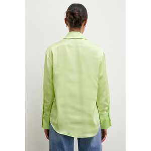 Chemise en satin basique pour femme, verte, boutonnée, décontractée, pour tous les jours - Product Image 3